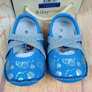 NEW Riley Roos Mairin Turquoise Silver Butterflies Ballet Flat Shoes Size 3-6 M